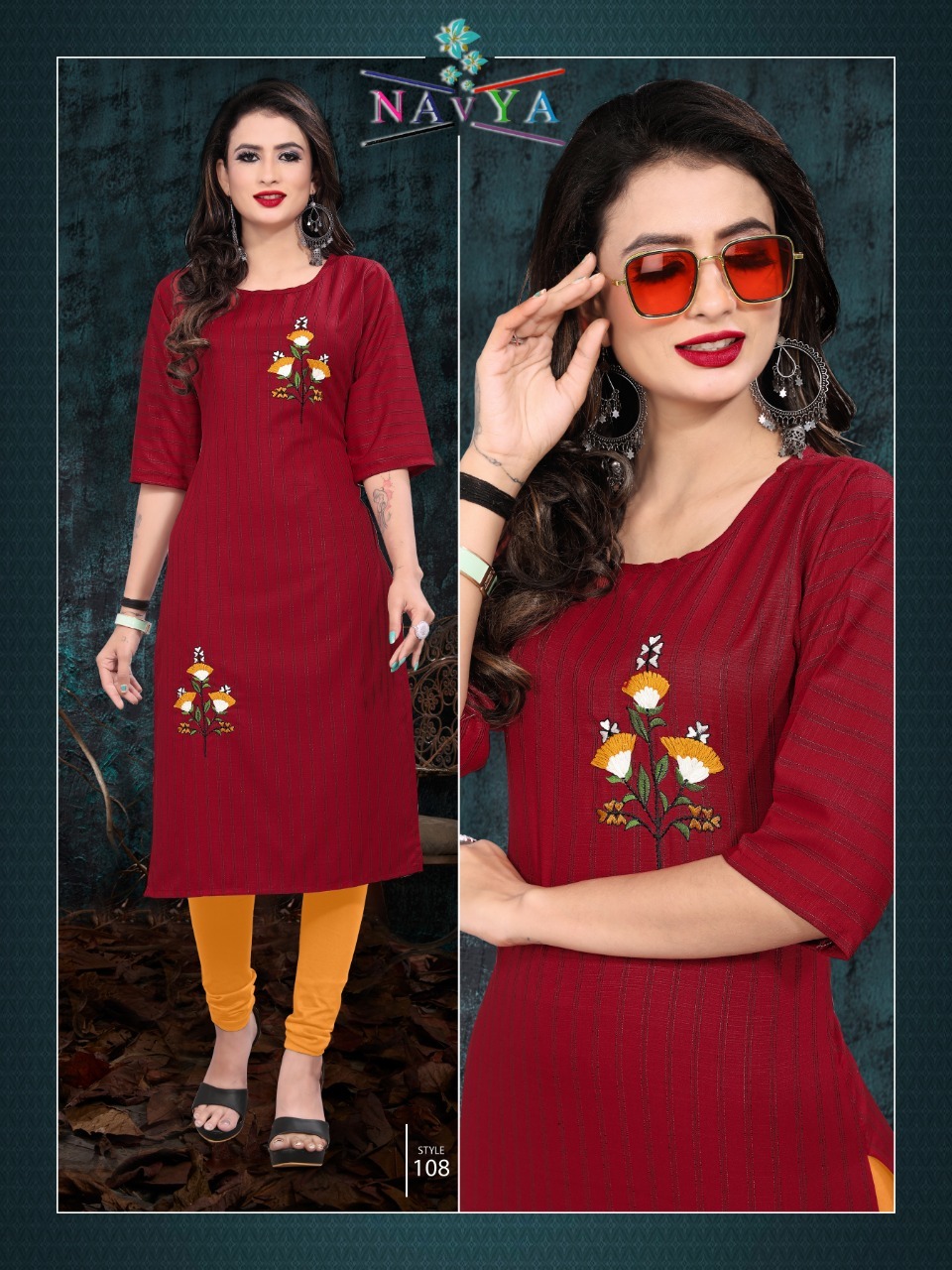 Fashion Bits Diya Slub Lining / Rayon Baze Fabric Kurtis - M(38) To Xxl(44) Size Range, 3-4th Sleeve, Embroidered Pattern, Quick Dry, Washable, Custom Logo Options