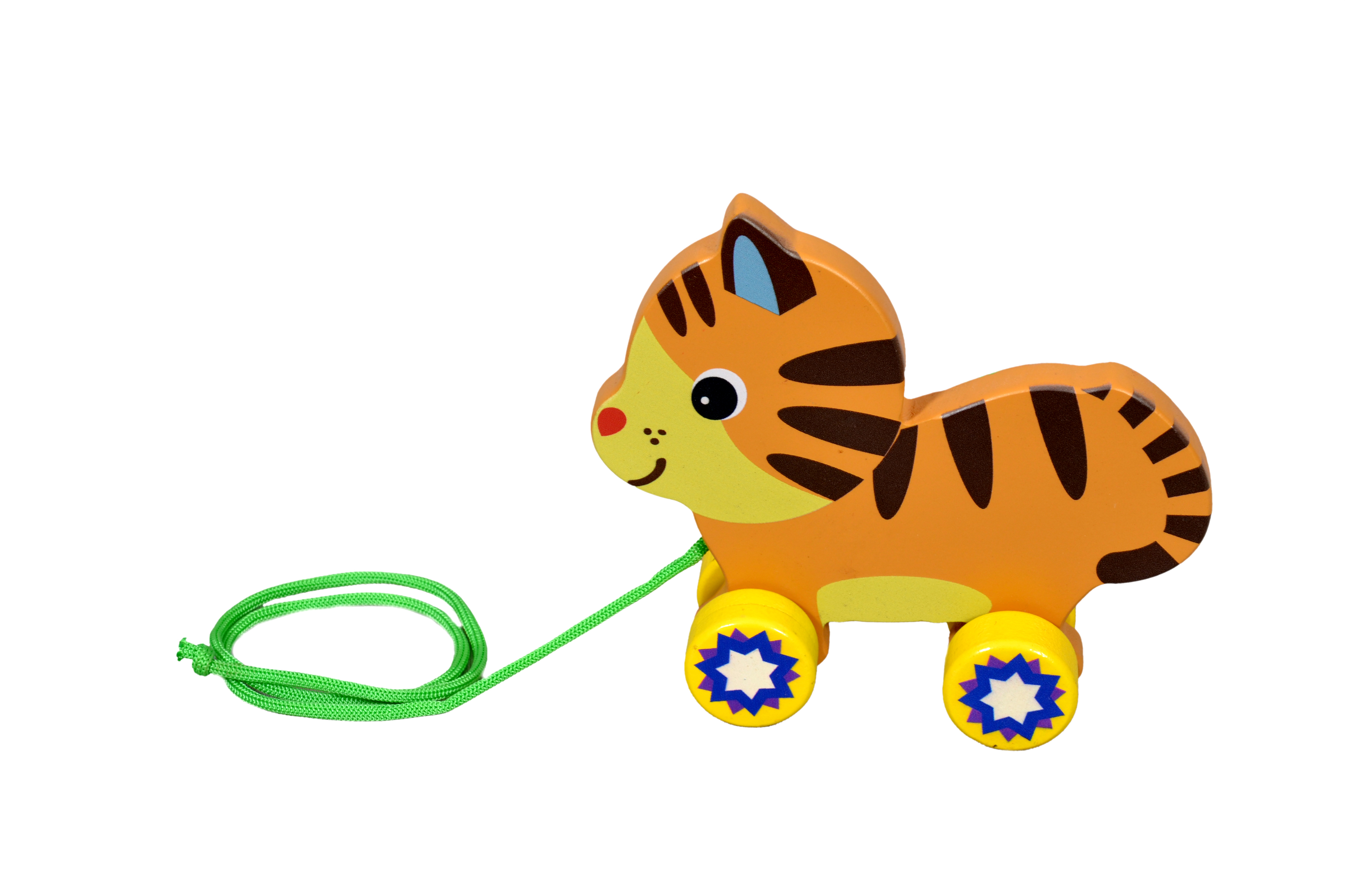 Kidken Pull Along Baby Tiger - Wooden Toy, Age 1-2 Years, Multi Color | Engaging Pull Along Function, Teaches Movement And Animal Features