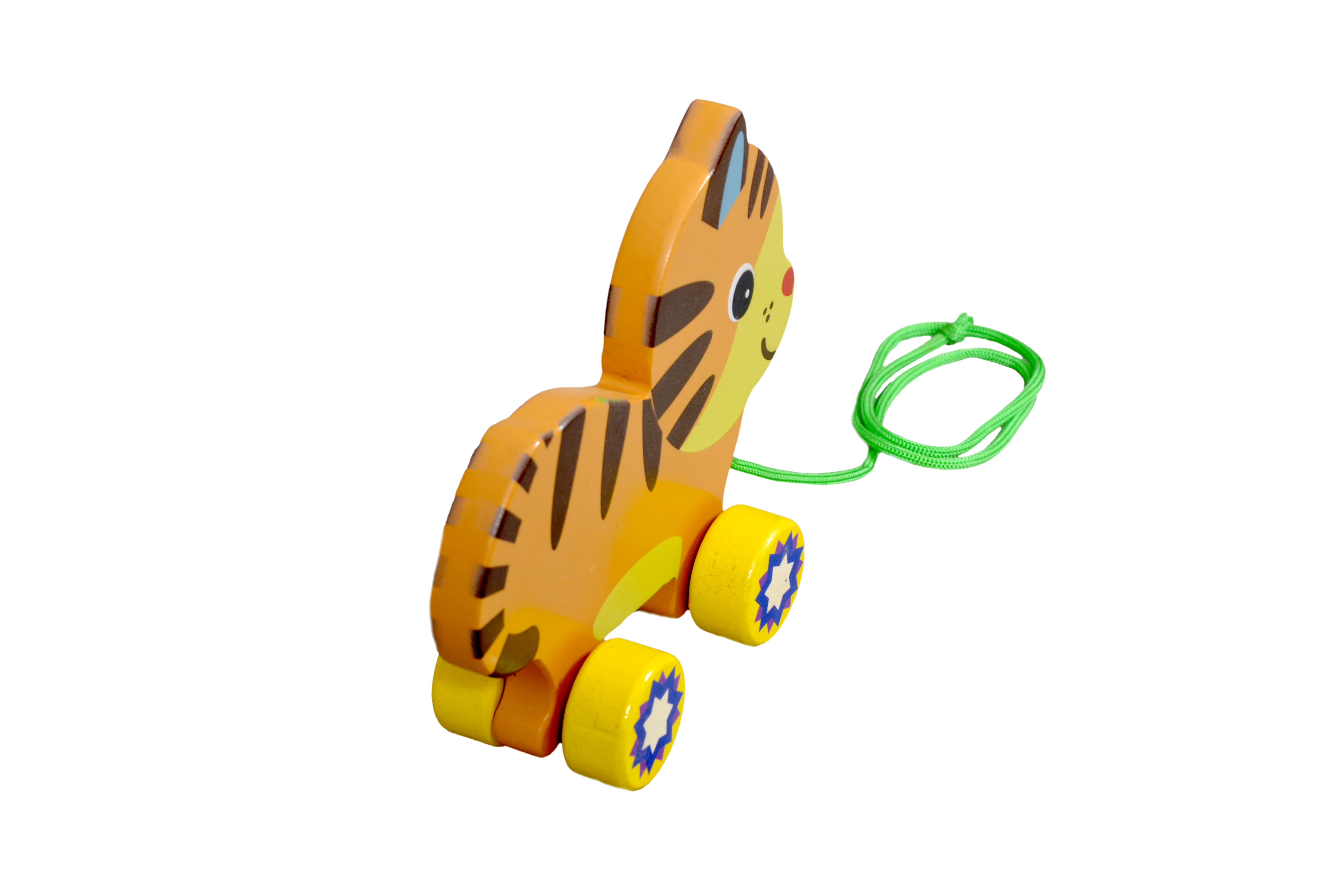 Kidken Pull Along Baby Tiger - Wooden Toy, Age 1-2 Years, Multi Color | Engaging Pull Along Function, Teaches Movement And Animal Features