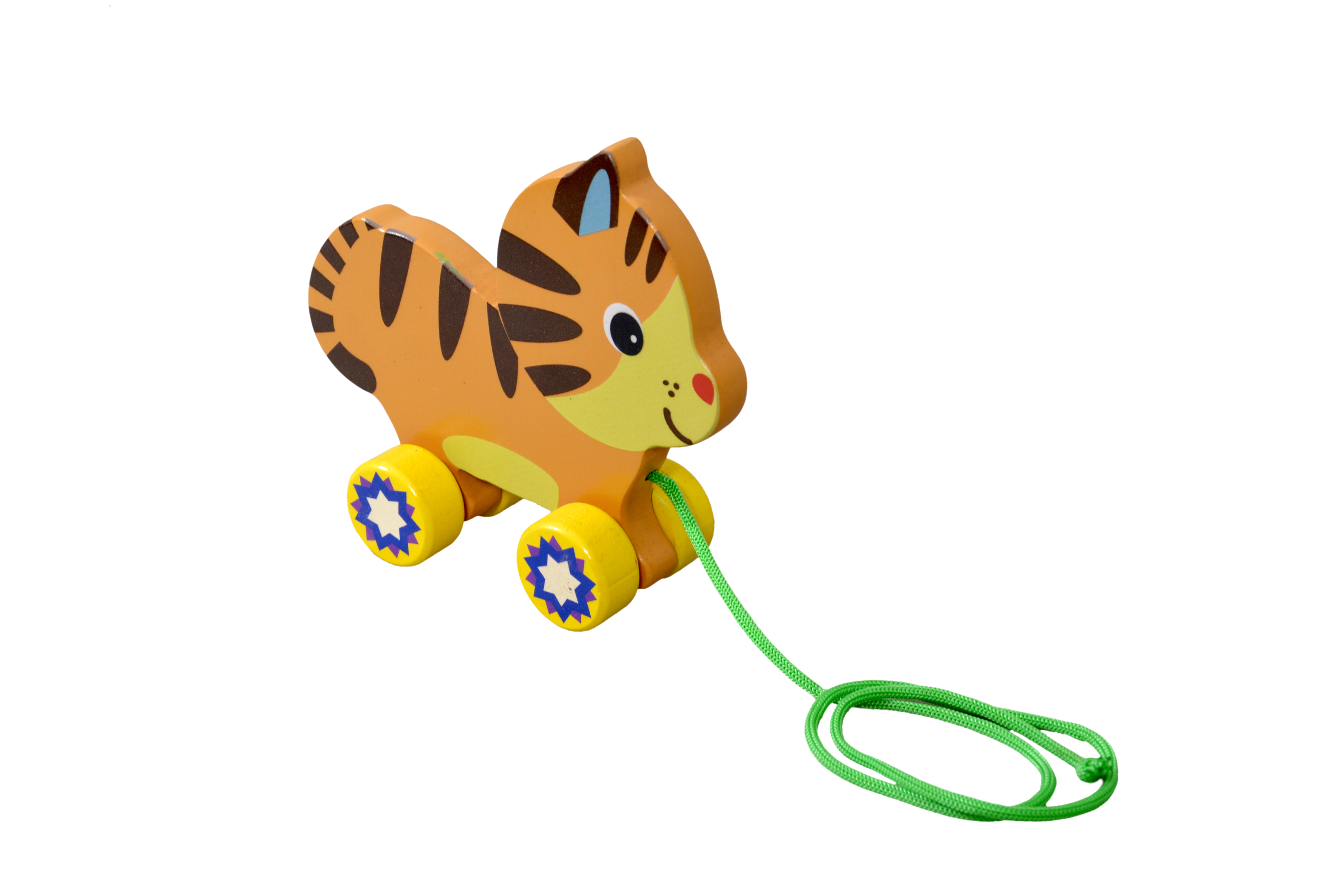 Kidken Pull Along Baby Tiger - Wooden Toy, Age 1-2 Years, Multi Color | Engaging Pull Along Function, Teaches Movement And Animal Features