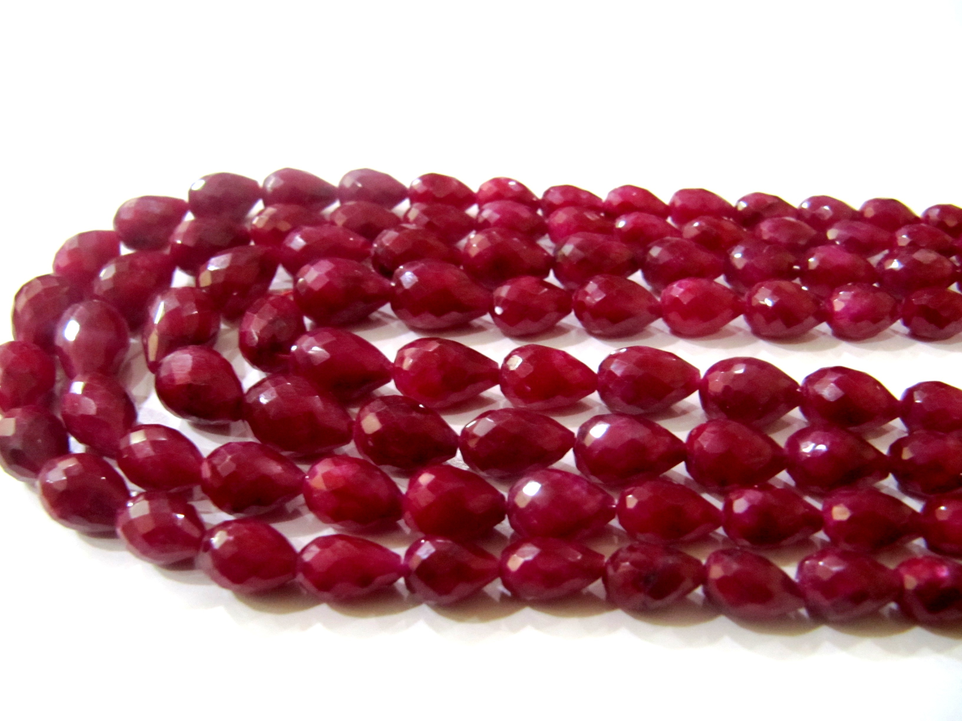 Genuine Ruby Corundum - 6x8mm To 9x13mm Briolette Faceted Tear Drop Beads, Top Quality Graduated Jewelry Making Supplies