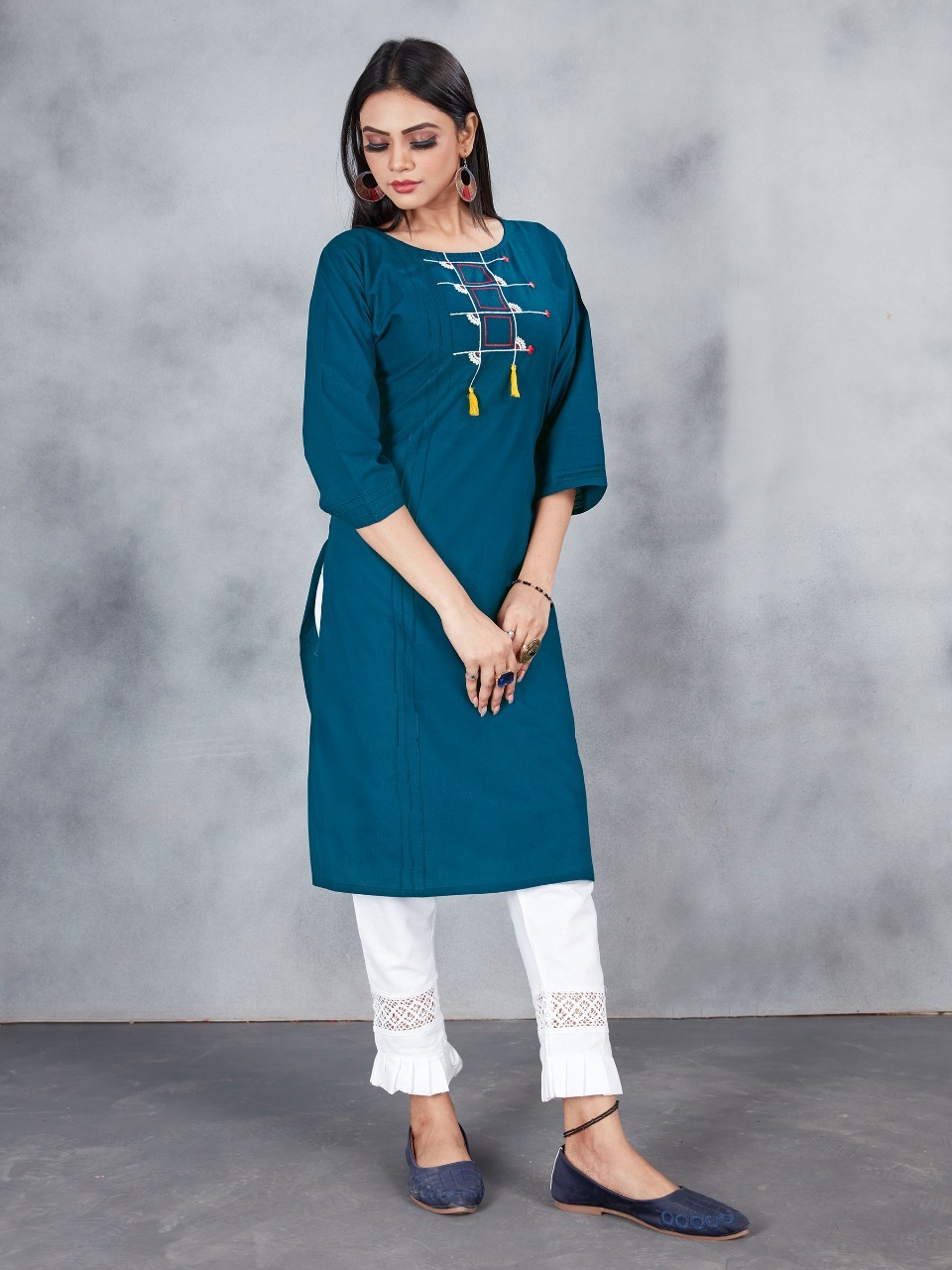 Dry Cleaning Fashion Queen Premium Cotton With Embroidery Work Kurtis