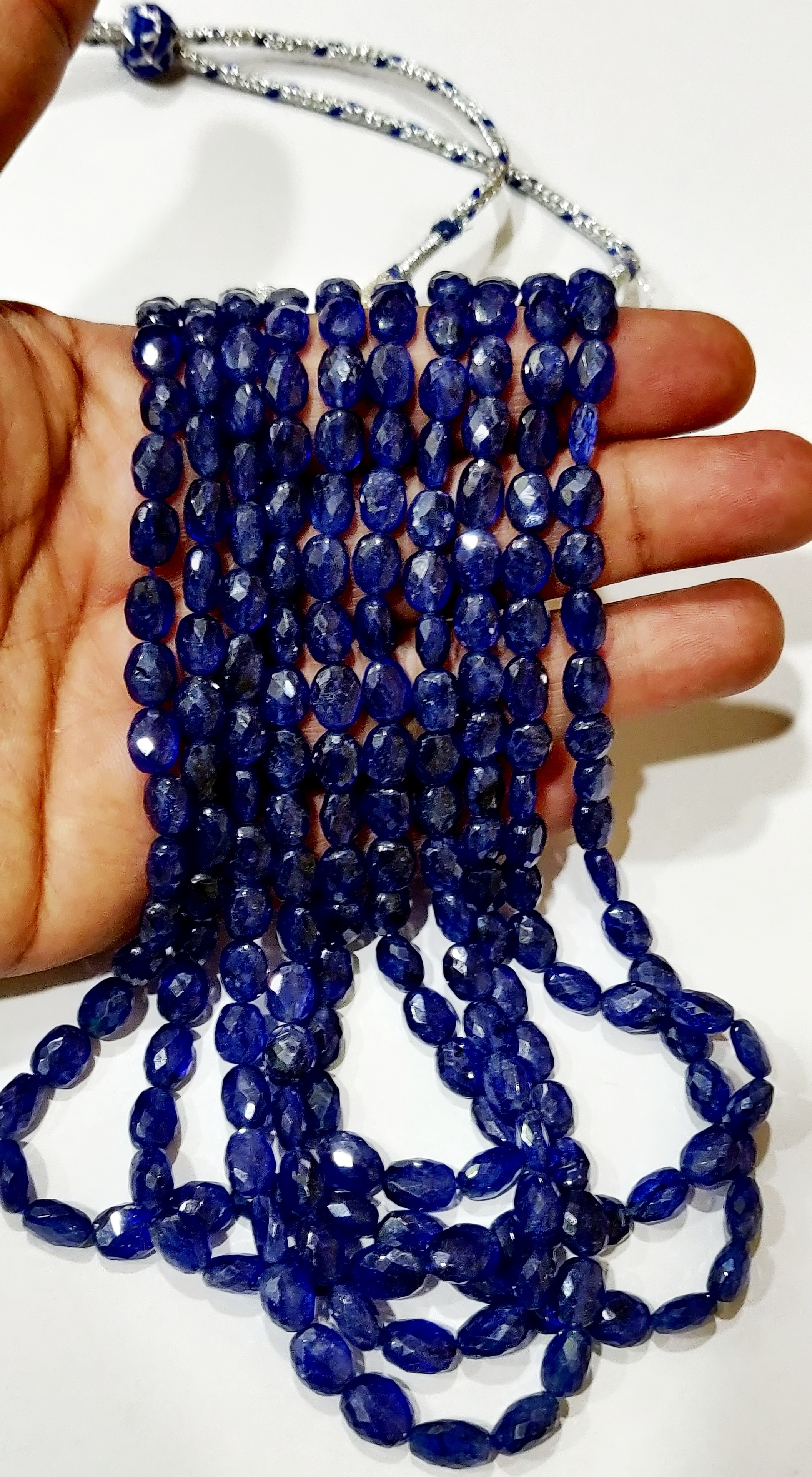 Natural Blue Sapphire Oval Shape Briolette Faceted 5x7mm To 8x11mm Size Beaded 18 Inches Long Necklace Top Quality Precious Gemstone