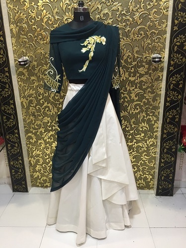 Modern Green Dreping Lehenga