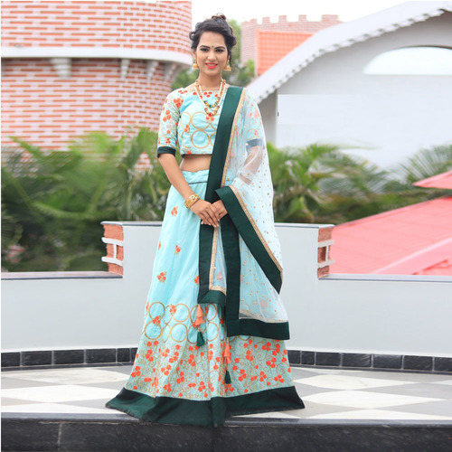 Sky Blue Misch.B Golden Lehenga