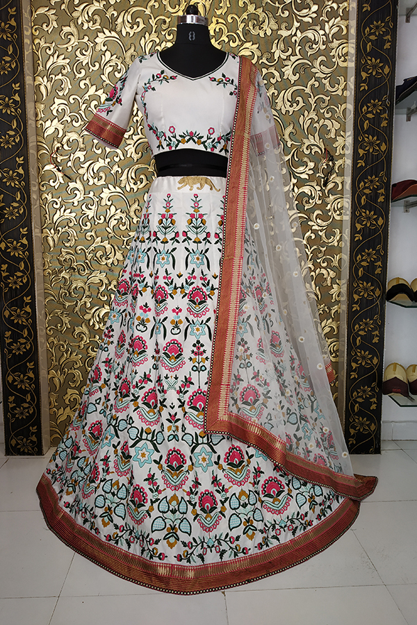 Off White Bridal Lehenga Decoration Material: Beads