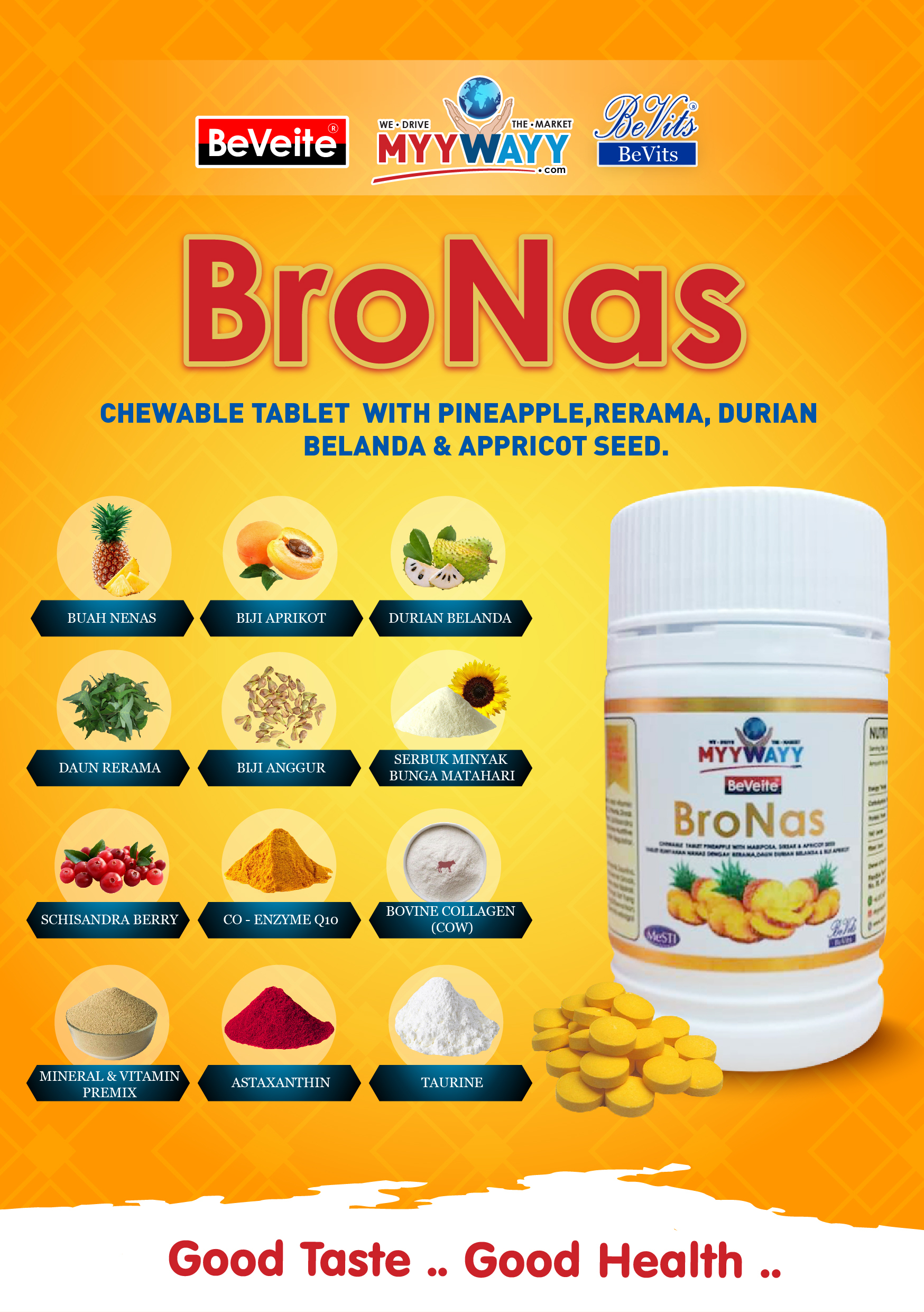 Bronas Chewable Tablet Additives: Natural Additive With Main Ingredients : Apricot Seed