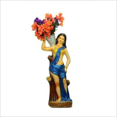 FRP Standing Lady With Flower Vase - Width 0.95 Feet, Depth 1.27 Feet, Height 1.59 Feet, Weight 2.6 Kg | Ideal for Decoration, Garden, and Commercial Use