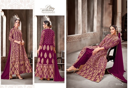Nazneen 1111 Colour Designer Gown - Satin Material, Custom Size, Embroidered Pattern | Full Sleeves, Quick Dry, Washable, Traditional Ethnic Wear