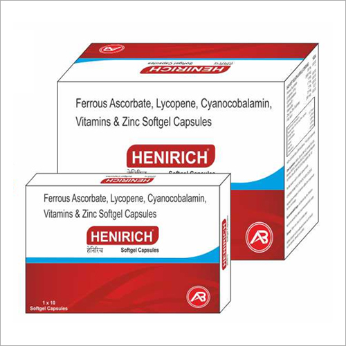 Ferrous Ascorbate Lycopene Cyanocobalamin Vitamins And Zinc - 85mg Ferrous Ascorbate, 2000mcg Lycopene, 1mcg Cyanocobalamin, 1.7mg Vitamins, 7.5mg Zinc | General Medicines, Softgel Capsules, Recommended For All, For Iron Deficiency and Anaemia