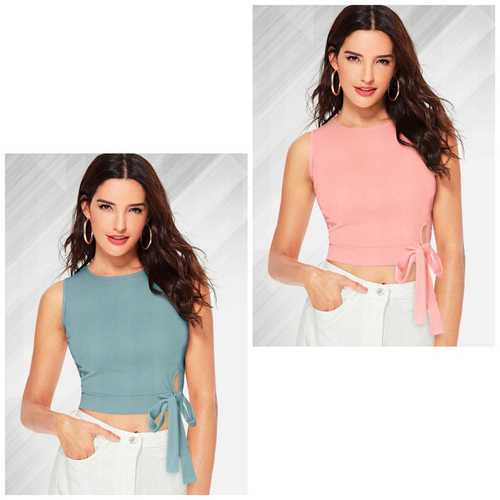 Trendy Sleeveless Designer T-Shirts - Knitting Fabric, Round Neck, Available in S, M, L, XL Sizes, Printed Pattern