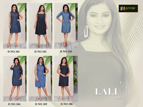 Lali Vol 1 Western Type Cotton Denim Kurtis - 100% Denim Cotton, Size M/L/XL, Length 965.2mm, Half & Without Sleeves | Modern, Casual, Washable, Custom Logo