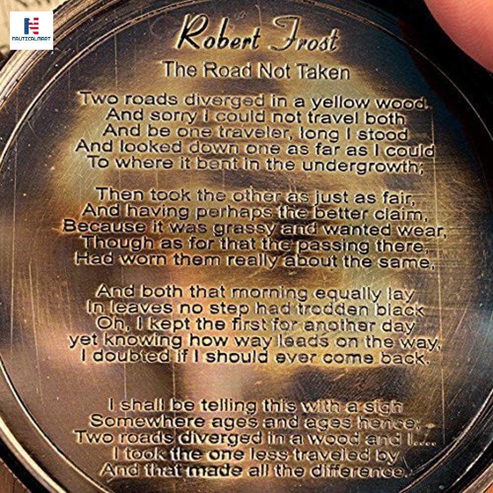 Brass Nauticalmart 2.5" Robert Frost Poem Compass With Handmade Leather Carry Case Free