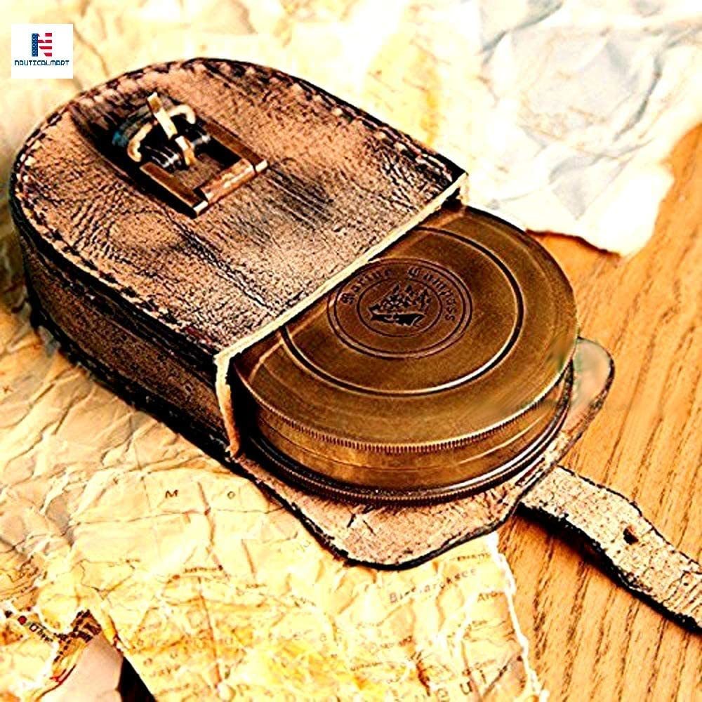 Brass Nauticalmart 2.5" Robert Frost Poem Compass With Handmade Leather Carry Case Free