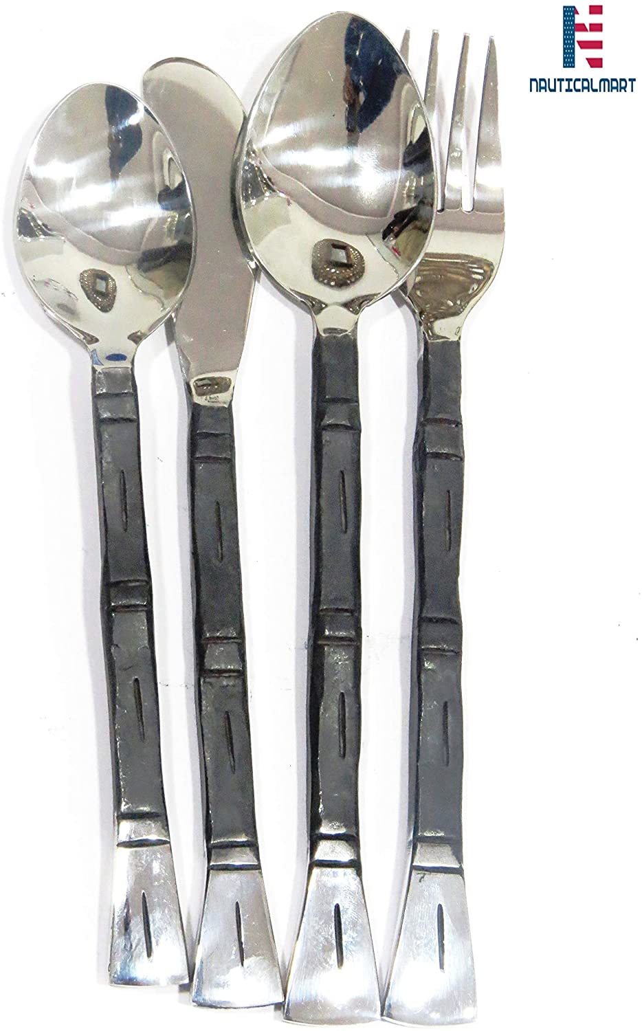 Silver Dinner Set Hand Forged Stainless Steel Flatware Fork Spoon Knife Rustic Kitchen, Kitchen Accessories, Viking Cutlery, Medieval Cutlery, Dining Sets