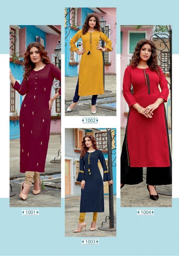 Gloria Vol 1 Rayon 14 Kg Liva Tage With Khatli Work Kurtis - Size M (38), L (40), Xl (42), Xxl (44), 3xl (46), Length 46" | Features: 3/4th Sleeve, Embroidered Pattern, Washable, Quick Dry