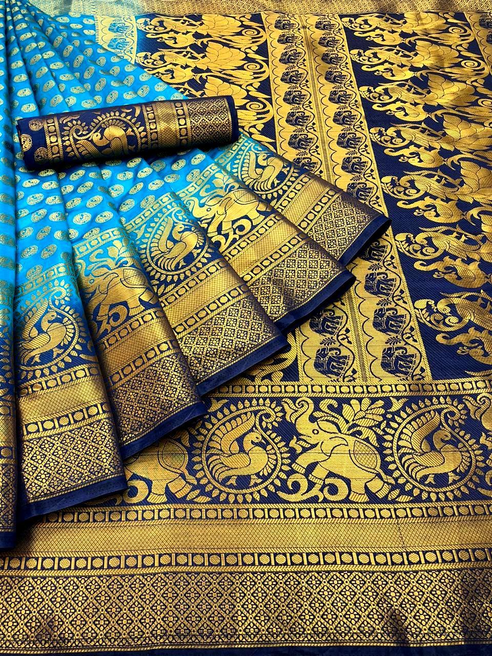 Hathi Banarasi Silk Brocket Saree - 6.3 Meter Premium Quality | Multi Colour, Traditional Style For All Seasons
