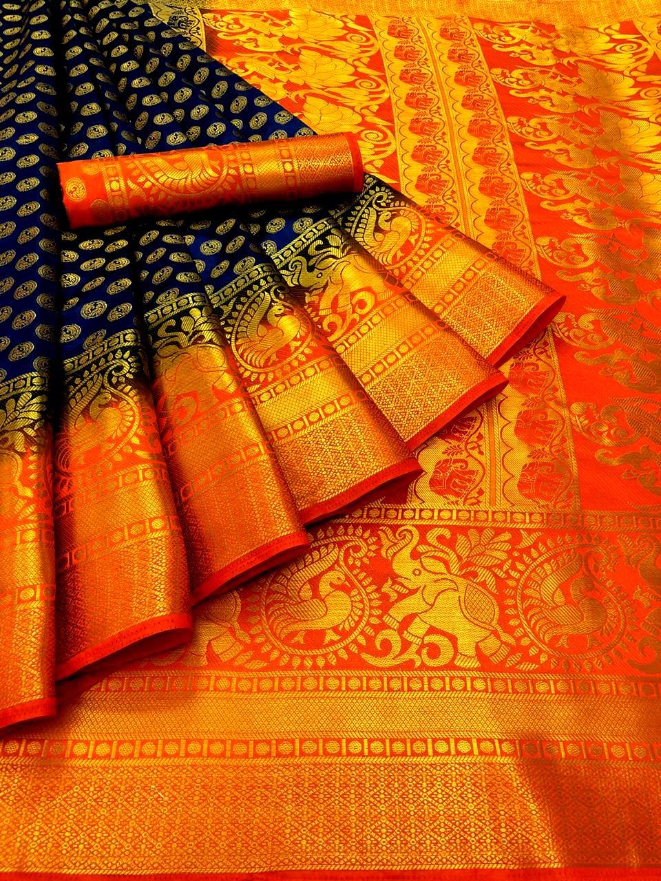 Hathi Banarasi Silk Brocket Saree - 6.3 Meter Premium Quality | Multi Colour, Traditional Style For All Seasons