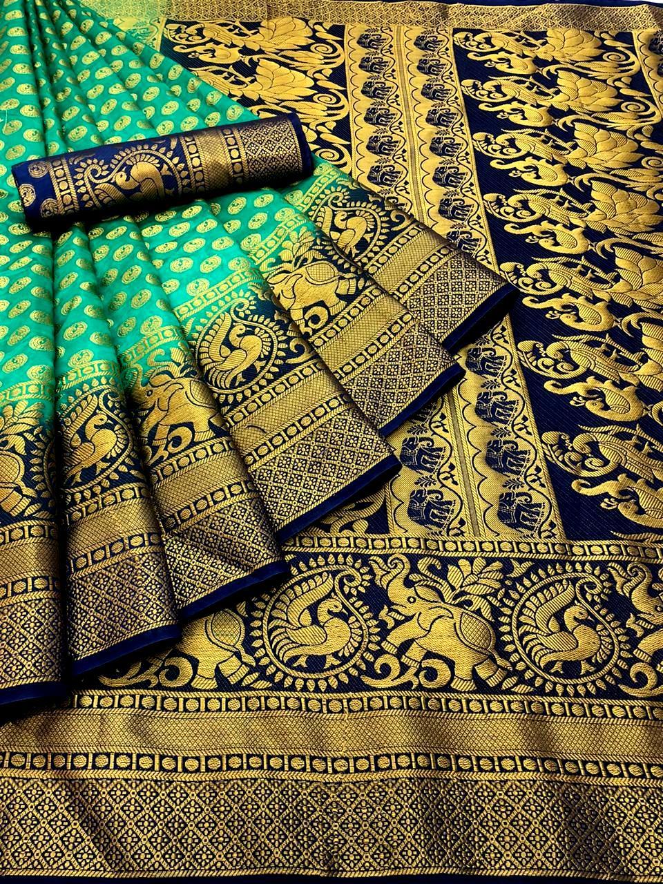 Hathi Banarasi Silk Brocket Saree - 6.3 Meter Premium Quality | Multi Colour, Traditional Style For All Seasons