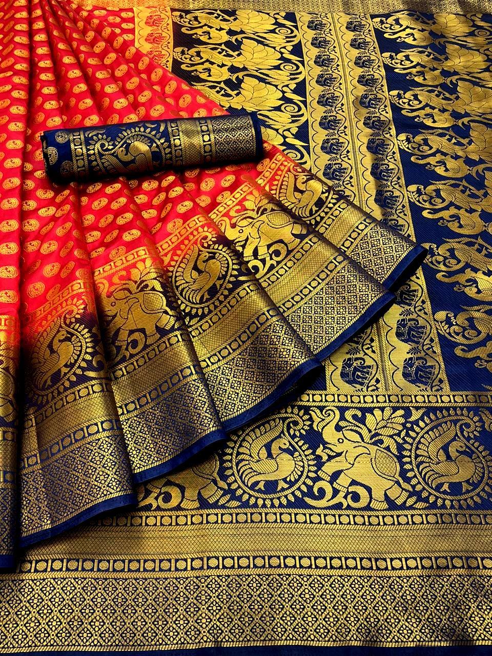 Hathi Banarasi Silk Brocket Saree - 6.3 Meter Premium Quality | Multi Colour, Traditional Style For All Seasons