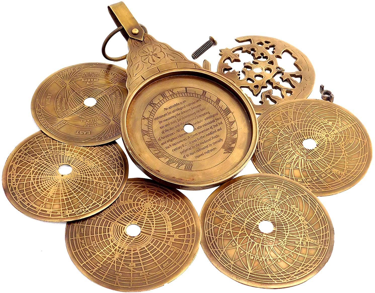 Brass Nautical English Arabic Calendar Astrolabe Arabic Globe Navigation Astrological Calendar