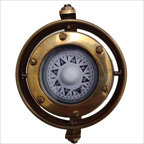 Wood And Brass Antique Brass Compass Height: 12Cm  Centimeter (Cm)