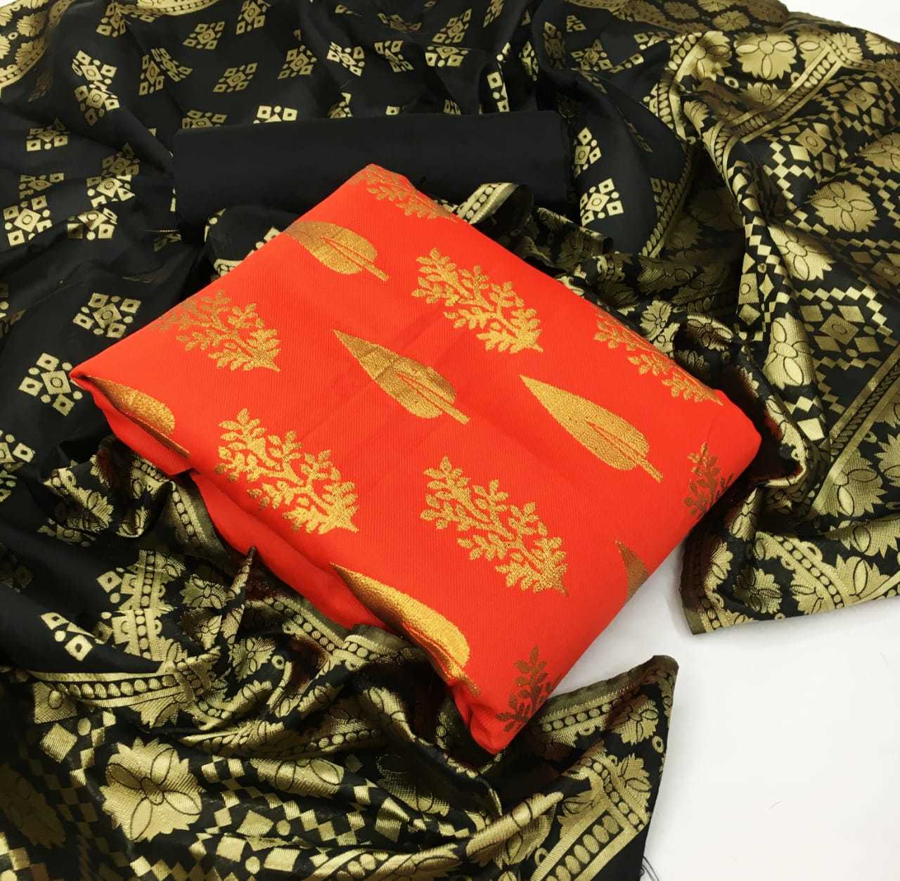 Dress Material - Banarasi Silk Fabric (Top: 2 Mtr, Bottom: 2 Mtr, Dupatta: 2.20 Mtr) | Multi-color, Washable, Customized Size, Ideal For Women