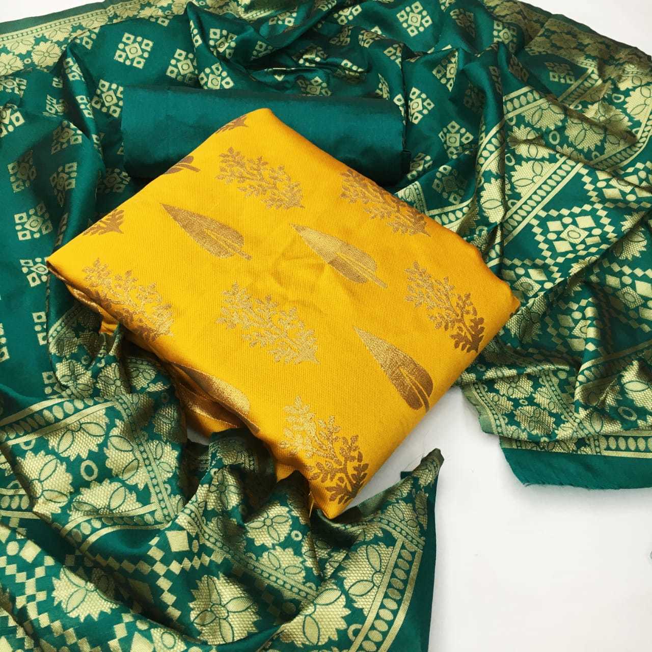 Dress Material - Banarasi Silk Fabric (Top: 2 Mtr, Bottom: 2 Mtr, Dupatta: 2.20 Mtr) | Multi-color, Washable, Customized Size, Ideal For Women
