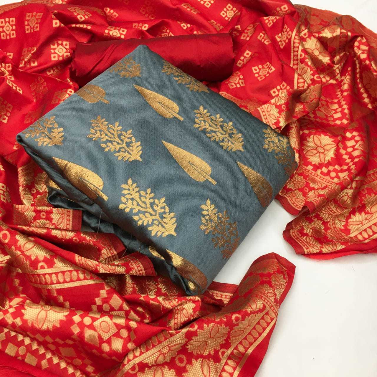 Dress Material - Banarasi Silk Fabric (Top: 2 Mtr, Bottom: 2 Mtr, Dupatta: 2.20 Mtr) | Multi-color, Washable, Customized Size, Ideal For Women