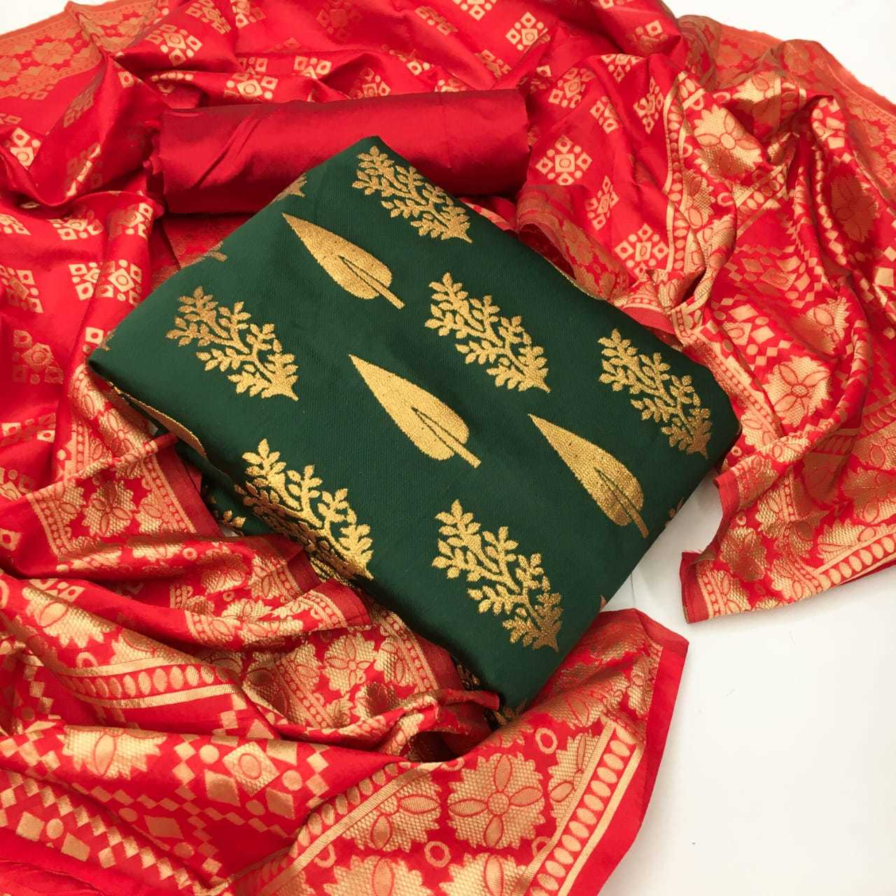 Dress Material - Banarasi Silk Fabric (Top: 2 Mtr, Bottom: 2 Mtr, Dupatta: 2.20 Mtr) | Multi-color, Washable, Customized Size, Ideal For Women