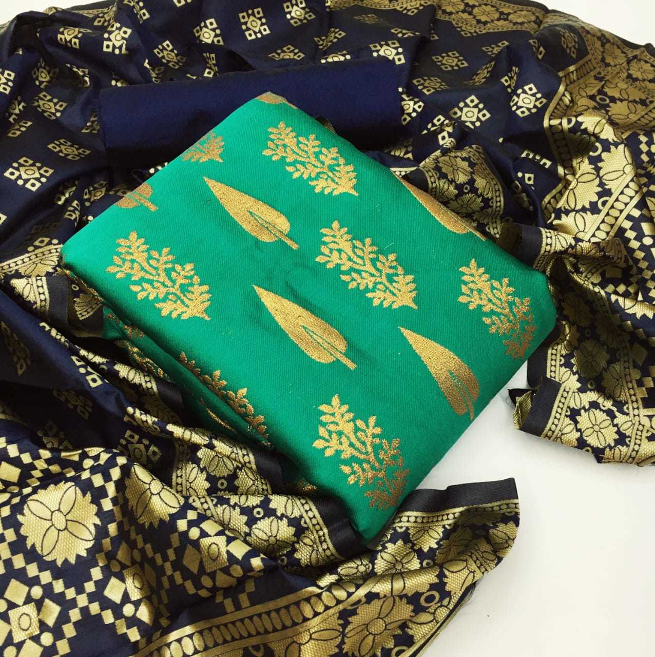 Dress Material - Banarasi Silk Fabric (Top: 2 Mtr, Bottom: 2 Mtr, Dupatta: 2.20 Mtr) | Multi-color, Washable, Customized Size, Ideal For Women