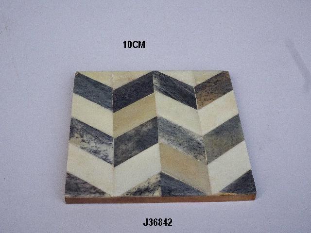 Horn Inlay Coaster - Handmade Horn Inlaid Square Coaster, 10cm Width, Indian Style Design For Dining Room Dã©cor