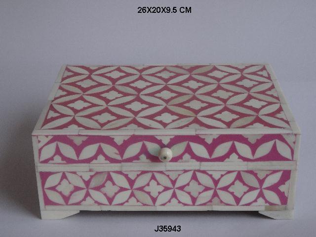 Handmade Bone And Horn Inlay Box Black & White Color