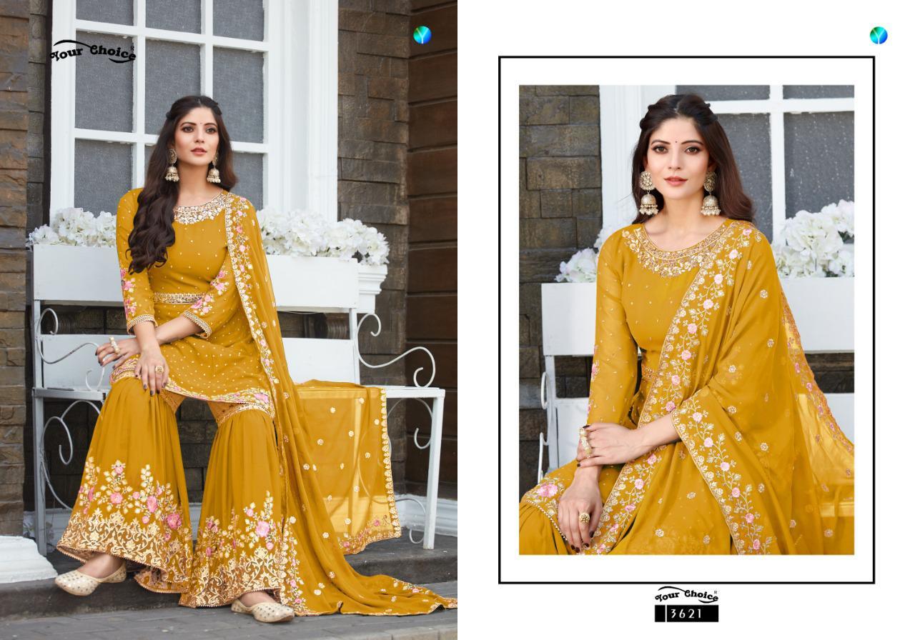 Multi Color Your Choice Zaraa Georgette Designer Salwar Suit With Sharara Catalog