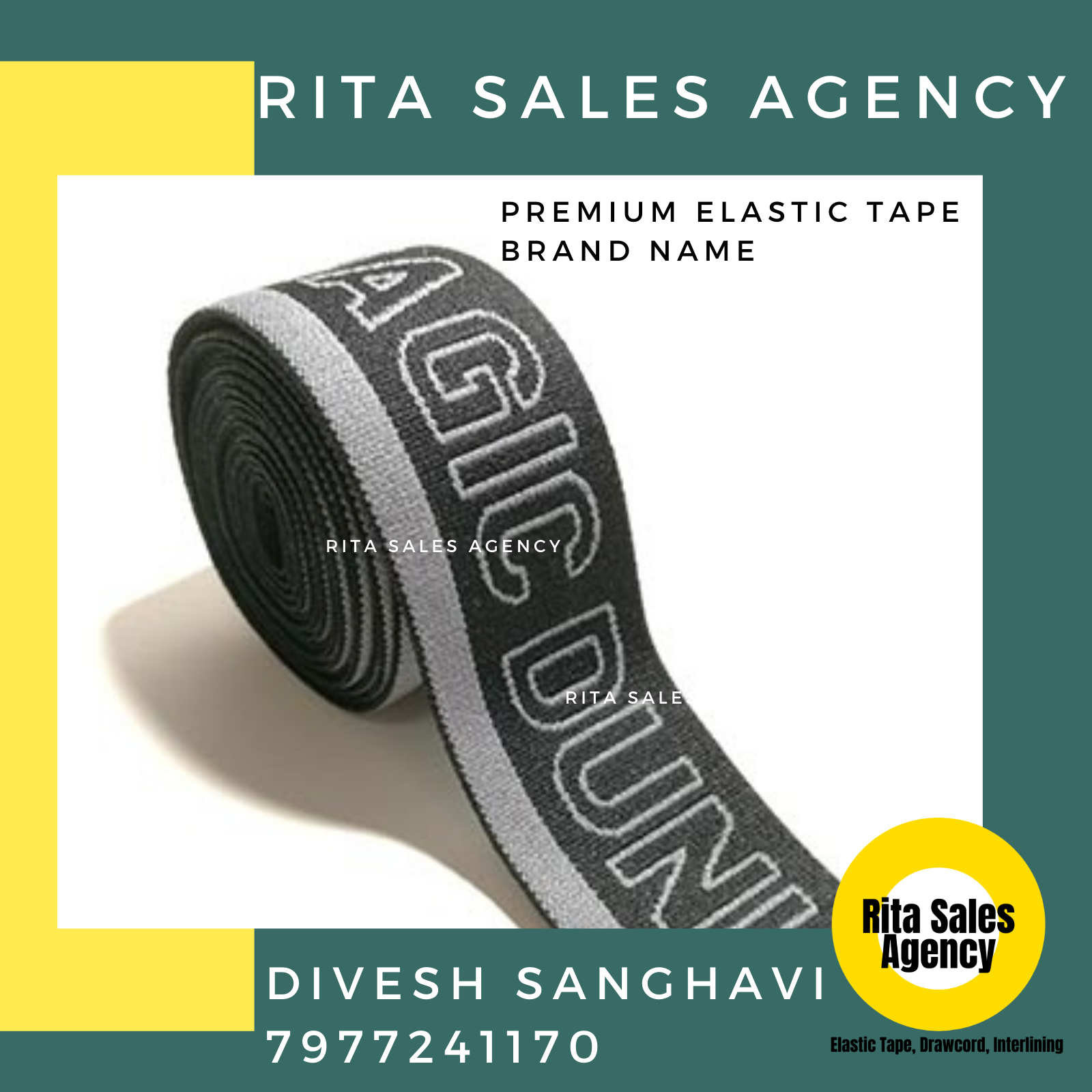 Multicolour Brand Name Elastic Tape