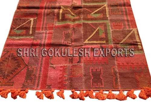 Hot Selling New Style Indian Handmade Wool Flat Weave Carpets Back Material: Woven Back