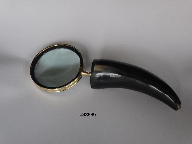 Magnifying Glass - Glass And Metal, Antique Artwork With Handmade Bone Handle