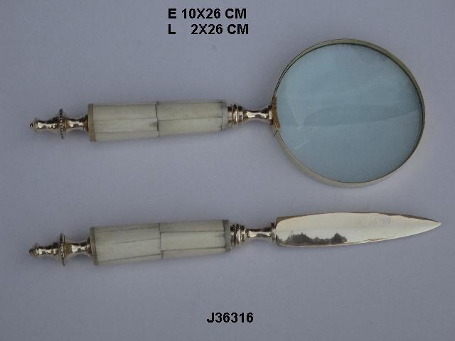 Magnifying Glass - Glass And Metal, Antique Artwork With Handmade Bone Handle