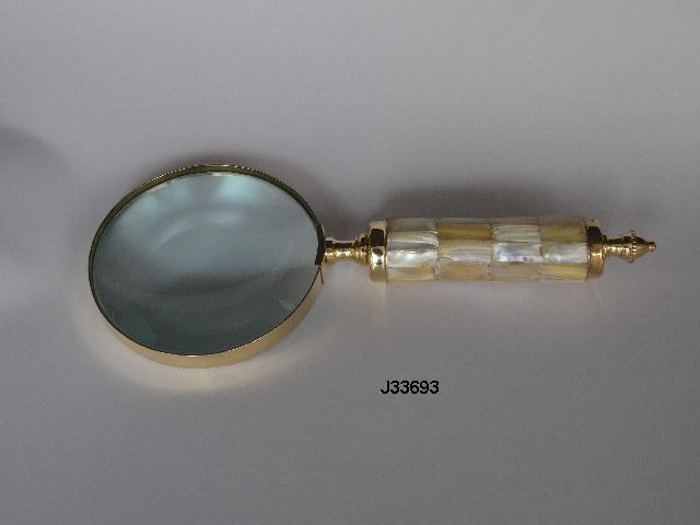 Magnifying Glass - Glass And Metal, Antique Artwork With Handmade Bone Handle