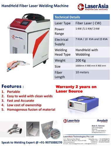 Hand Held Fiber Laser Welding Machine Power: 1000 Watt (W)