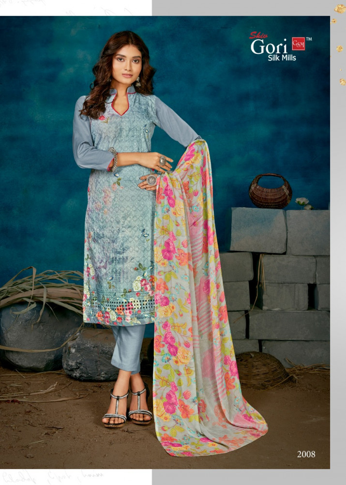 Dress Material - Cotton Digital Print Top (2.50 Mtrs), Exquisitely Printed Nazneen Dupatta (2.30 Mtrs) , Multi Color Casual Ethnic Wear With Full Sleeves