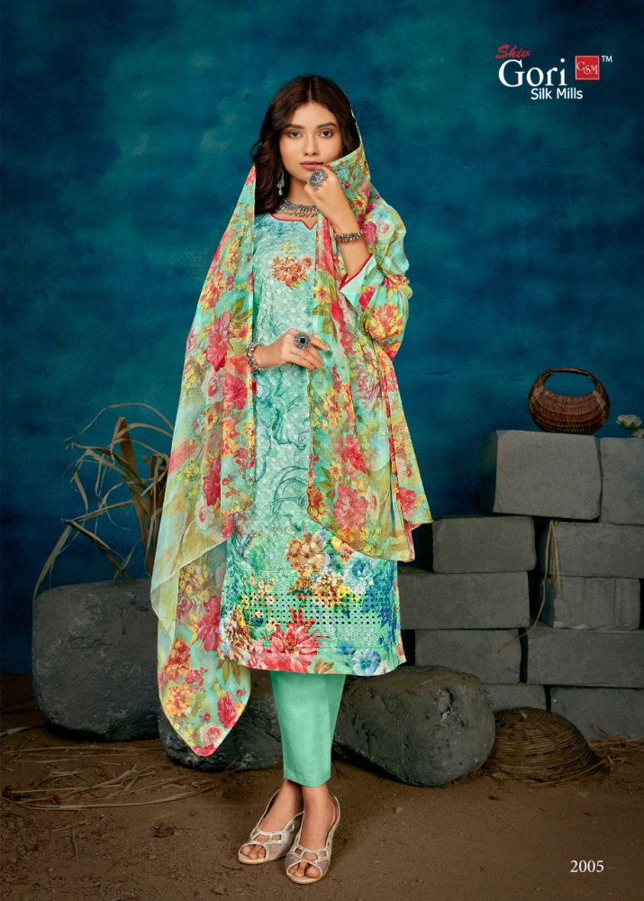 Dress Material - Cotton Digital Print Top (2.50 Mtrs), Exquisitely Printed Nazneen Dupatta (2.30 Mtrs) , Multi Color Casual Ethnic Wear With Full Sleeves