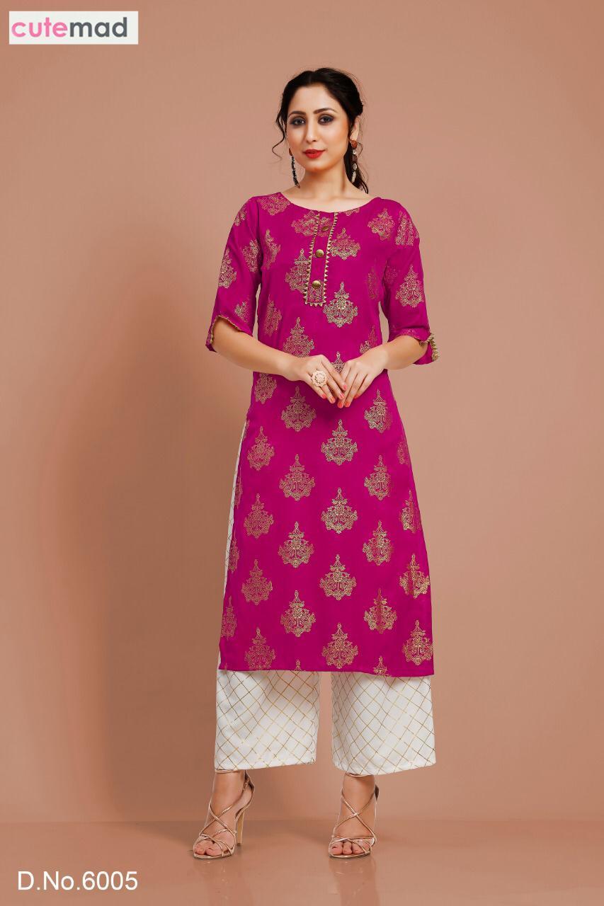 Cutemad Vol-6 Party Wear Malai Crape Kurtis With Palazzo - Malai Crape, Sizes L/xl/xxl, Printed Foil Work, 3/4 Sleeve Style | Quick Dry, Washable, Dry Clean Only