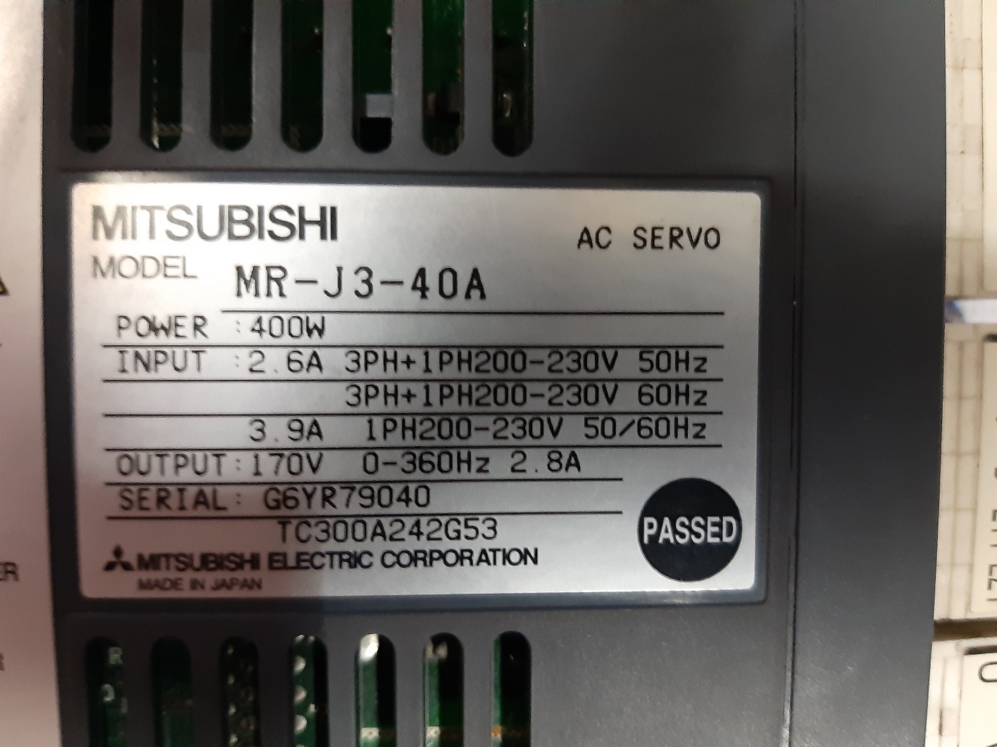 Mitsubishi Ac Servo Drive Mr-j3-40a