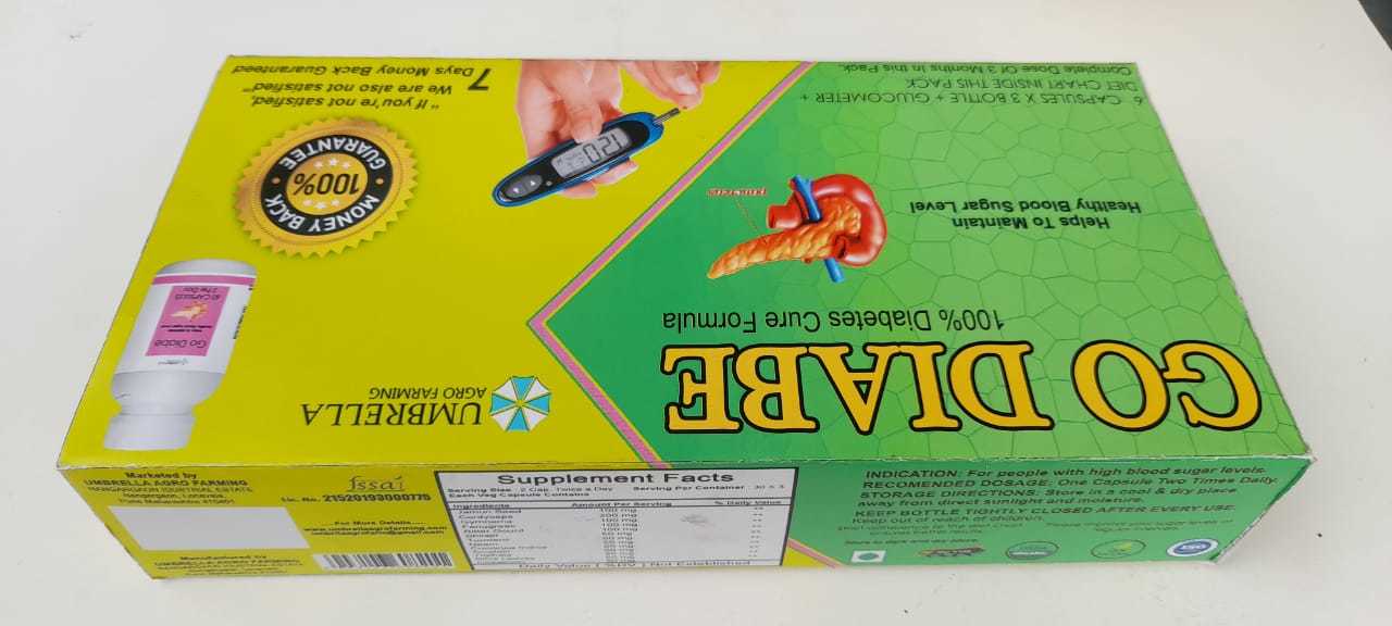 Go Diabe - Herbal Anti Diabetic Capsules | 60 Capsules, Non-prescription, Blood Sugar Control, Includes Glucometer & Diet Chart