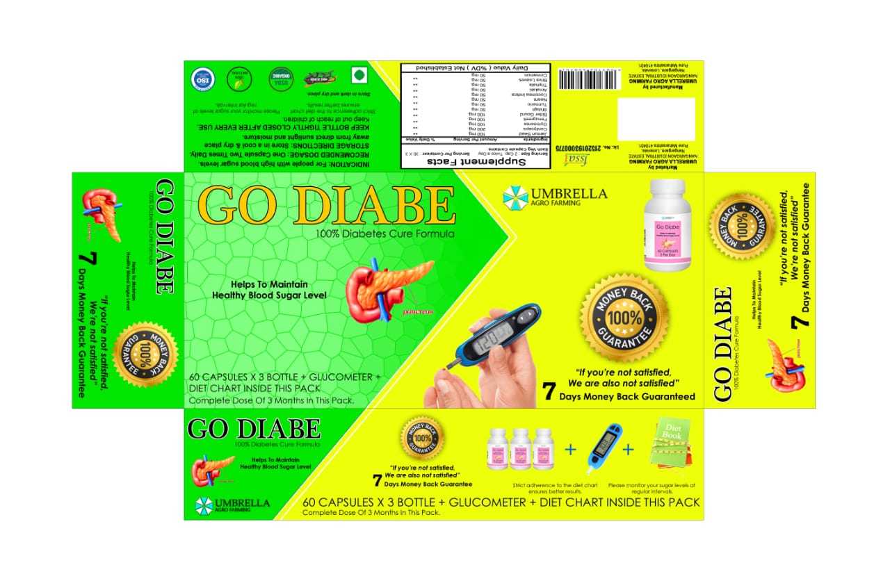 Go Diabe - Herbal Anti Diabetic Capsules | 60 Capsules, Non-prescription, Blood Sugar Control, Includes Glucometer & Diet Chart