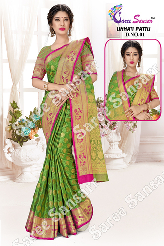 Kanchipuram Silk Saree - Handwoven Zari Work | Luxurious Silk Material, Elegant Traditional Style, Exquisite Woven Pattern