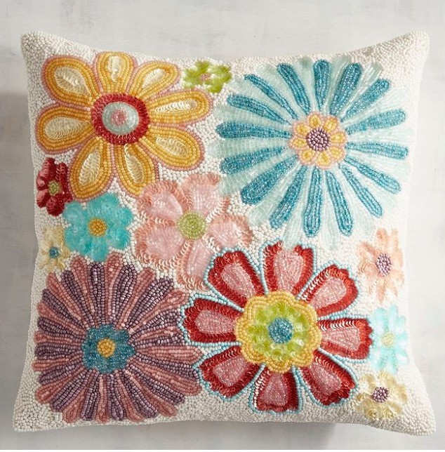 Beaded Cushion Cover - 16x16 Inches, Square Shape With Zipper | Custom Sizes & Styles, Alluring Patterns For Home Aesthetics