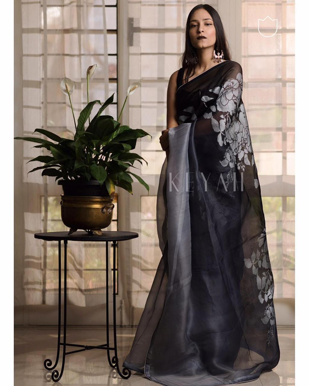Saree - Organza With Digital Print, 6.30 Length With Banglori Cotton Blouse, Multi-color For Traditional Occasions