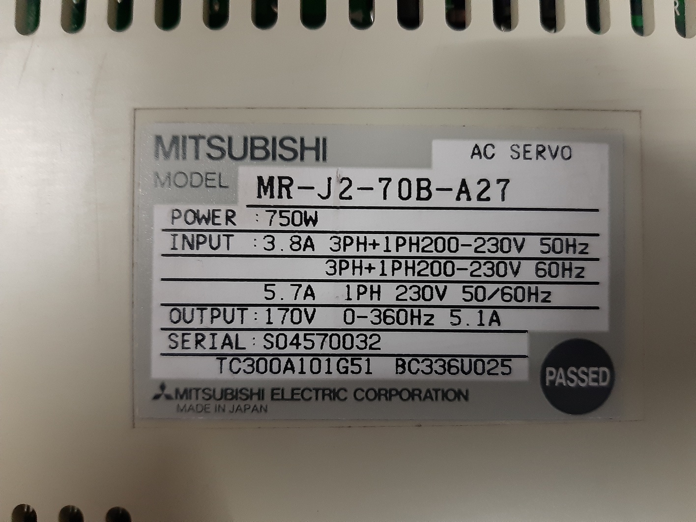 Mitsubishi Ac Servo Drive Mr-j2-70b-a27
